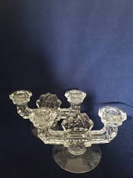 2 Fostoria American Glass Twin Flat Foot Candlestick Vintage ...