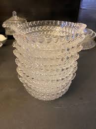 Set of 7 Pressed Glass Diamond and Beaded Berry Serving ...