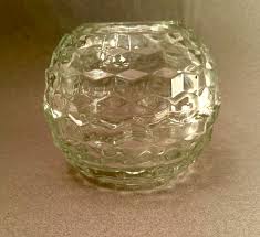 Vintage Globe Shaped Diamond Cut Clear Glass Candle Holder ...