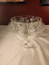 Vintage Glass Punch Bowl Set With 12 Glasses Crystal Pattern | eBay
