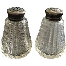 Vintage Cut Glass Salt & Pepper Shakers Set with Sterling ...