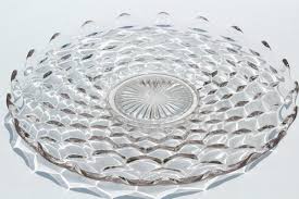 vintage cake plate, small torte plate in cube pattern glass, Fostoria American