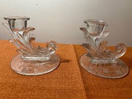 Vintage Fan Shaped Glass Candle Holders 3 7/8 Inches W ...