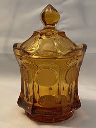 Vintage Fostoria Coin Design Amber Glass Covered Candy Dish Sugar Bowl With Lid | eBay