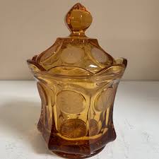 Vintage Fostoria Amber GOLD Coin Glass Lidded Candy Jar | eBay