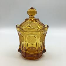Fostoria Coin Candy Jar Lidded Golden Honey Amber Vintage Eagle Torch Patriotic | eBay