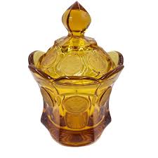 Vintage Fostoria Coin Amber Glass Covered Candy Dish Sugar Bowl w/ Lid | eBay