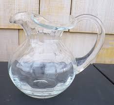 VTG Clear Glass Water Picture, Vase With Applied Handle ...