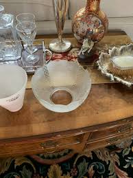 Old Art Glass Lamp Shades Pair Textured floower spray ...