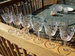 6 Crystal Clear Cut Glass Etched Floral Branches Stem Ware ...