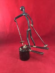 Vintage Handmade Skier Art Sculpture Figurine Black Iron ...