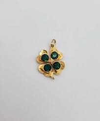 Vintage Pendant Jewelry Four Leaf Clover Gold Tone Green Rhinestone Accessory | eBay