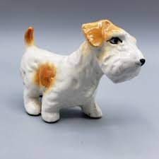 Vintage Fox Terrier Figurine Porcelain White Golden Brown ...