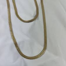 Textured Herringbone Chain Necklace Set Of 2 Gold Tone 16 ...