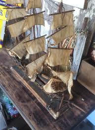 Handmade Wood Nautical Ship, Schooner ? Sails And Cannons, Shabby Condition | eBay