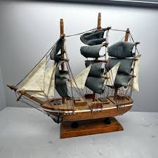 Model Sail Boat Ship Wooden Sails Flags With Stand Handmade ...