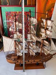 1970s Small Wooden Nautical Ship Sculpture | Chairish