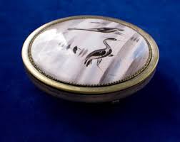 Vintage Powder Box Storks, Soviet Hand Painted Enamel Table ...