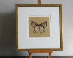 Hand Painted Butterfly in Pen and Ink Silhouette on Gold Leaf ...