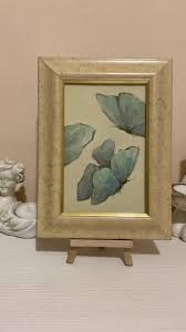 Butterflies Original Oil Painting Framed Blue Birds Wall Art ...