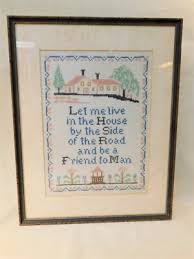 Antique Vintage Framed Cross Stitch Completed Home by the Road 1940's | eBay