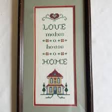 Framed Matted Cross Stitch Art Love Makes a House a Home Vintage - Etsy