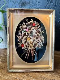 Ingelijste kunstboeket met gedroogde bloemen Vintage bloemkunst muur hangend gouden lijst met glas gedroogde bloem - Etsy België