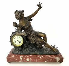 Lot - C.1855 French Bronze & Marble Clock & Garniture