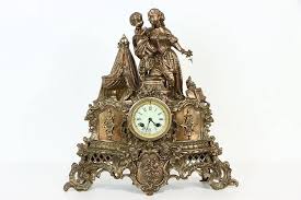 Mother & Baby Bronze Statue Antique French Mantel Clock, A.D. Mougin