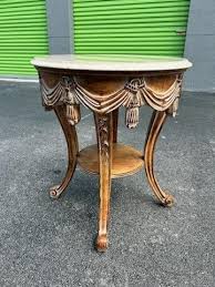 French Gueridon Carved Wood Swag Tassel Travertine Top ...