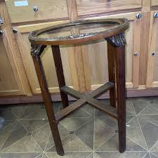 Vintage Mid Century Heavily Carved Flower Wood Round Accent ...