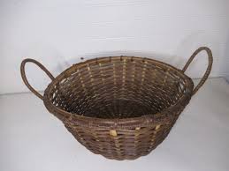 Vintage woven reed basket 2 side handles medium brown 11 ...
