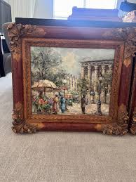 Mid 20th Century Pair of Ornately Framed M. Torrens Parisian Street Scene Oil Paintings | Chairish