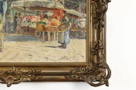 Flower Market in France Antique Original Oil Painting 1925 Alkan Levy 30"