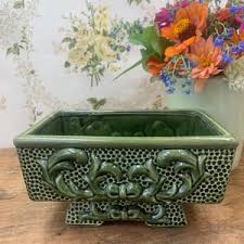 Vintage Mid Century Avocado Green Pedestal Ceramic Planter W/bows 4.5 X 8” 5.5 - Etsy