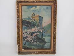 Vintage Framed Painting: Old House Landscape, Circa 1945 ...