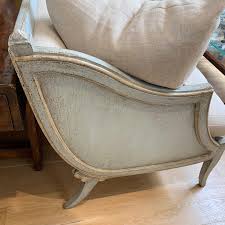 Made to Order Italian Hand Painted Sleigh Settee, Antiqued Blue Crackle Finish For Sale at 1stDibs