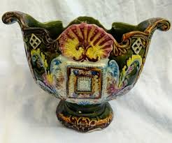 ANTIQUE FRENCH MAJOLICA JARDINIERE PLANTER POT VASE GREEN ...