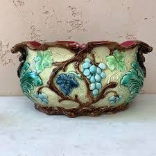 French Majolica Grapes Jardiniere Circa 1880 | Chairish