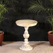 Hand Carved Wooden Round Side Table: Rustic Solid Wood End ...
