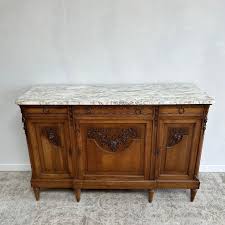 19th Century French Carved Walnut Roses Buffet with Marble ...
