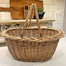 Vintage French Market Basket Hand Woven Rattan Wicker Metal Hinged Handles 15.5" - Etsy