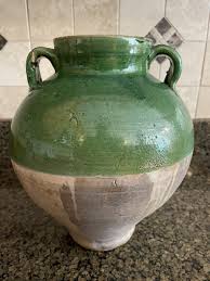 Antique Large Early Redware Glazed Handled Vase Marked M ...