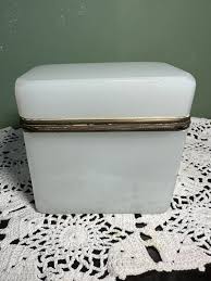 Antique DRESSER BOX Powder Apothecary Opaline Glass Metal Ormolu Sugar - Etsy UK