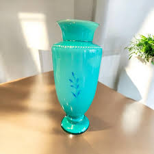 Antique Uranium Harrach Bohemian Hand Enameled Vase-Teal ...