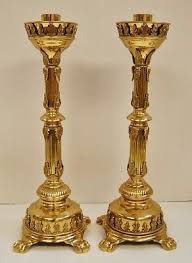 PAIR OF BRASS ALTAR CANDLESTICKS CHANNELED STEMS, 20" Ht. - 108 - CHURCH | eBay