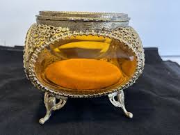 Vintage Brass Jewelry Casket Box Ormolu Filigree Beveled ...