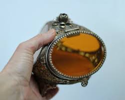 Antique Rare Floral French Victorian Amber Glass Jewelry Box ...