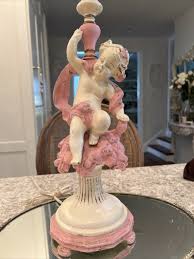 antique metal cherub lamp shabby chic pink paint putti angel ...