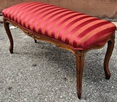 Mid Century Provincial Carved Walnut and Cranberry Stripe ...